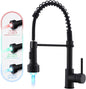 GIMILI Matte Black Kitchen Faucet with LED Light,Single Hole Spring Kitchen Sink Faucet with Pull Down Sprayer