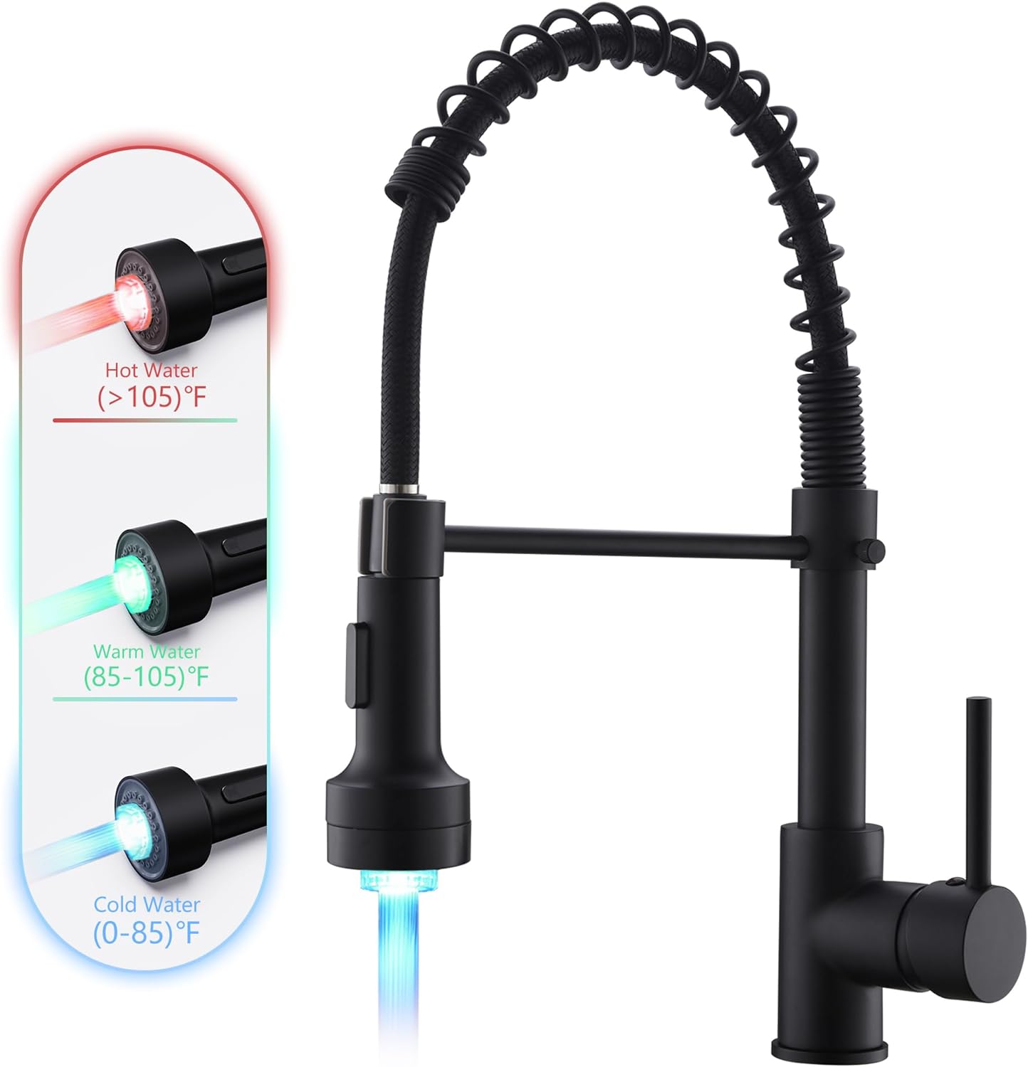 GIMILI Touchless Spring Kitchen Faucet with Pull Down Sprayer, Single Handle Motion Sensor Activated Hands-Free Kitchen Sink Faucet, Single Hole Smart Kitchen Faucet, Solid Brass, Matte Black