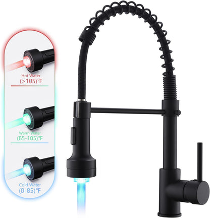 GIMILI Touchless Spring Kitchen Faucet with Pull Down Sprayer, Single Handle Motion Sensor Activated Hands-Free Kitchen Sink Faucet, Single Hole Smart Kitchen Faucet, Solid Brass, Matte Black
