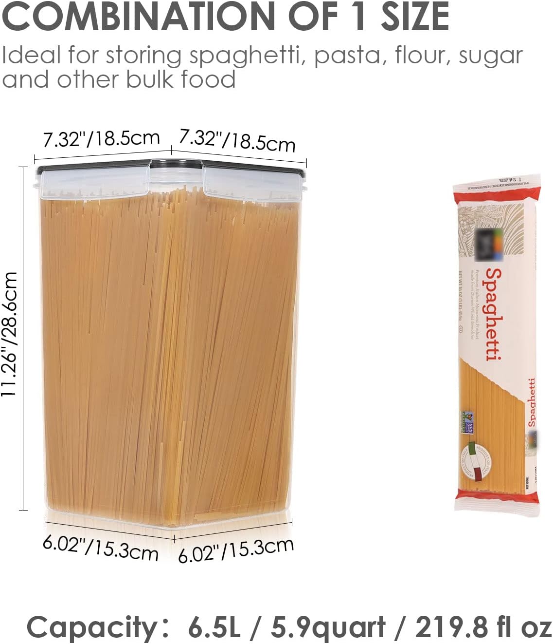 Vtopmart Extra Large Tall Airtight Food Storage Containers, 4 Pieces 6.5L Plastic Kitchen Pantry Storage Containers for Spaghetti, Flour and Baking Supplies - Include 24 Labels, Black