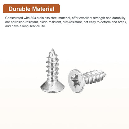 DTGN 100Pcs #6x1/2 Flat Head Wood Screws, 304 Stainless Steel Phillips Self Tapping Screws - Good for Woodworking, Furniture - Silver