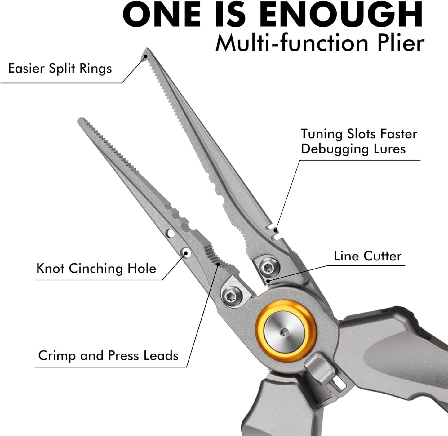 TRUSCEND Lockable Handy Fishing Pliers with Innovative Ergonomic Handle, Saltwater Corrosion Resistant Teflon Coated Fishing Tool, Multi-Function Fishing Gear with Mo-V Cutter, Amazing Fishing Gift