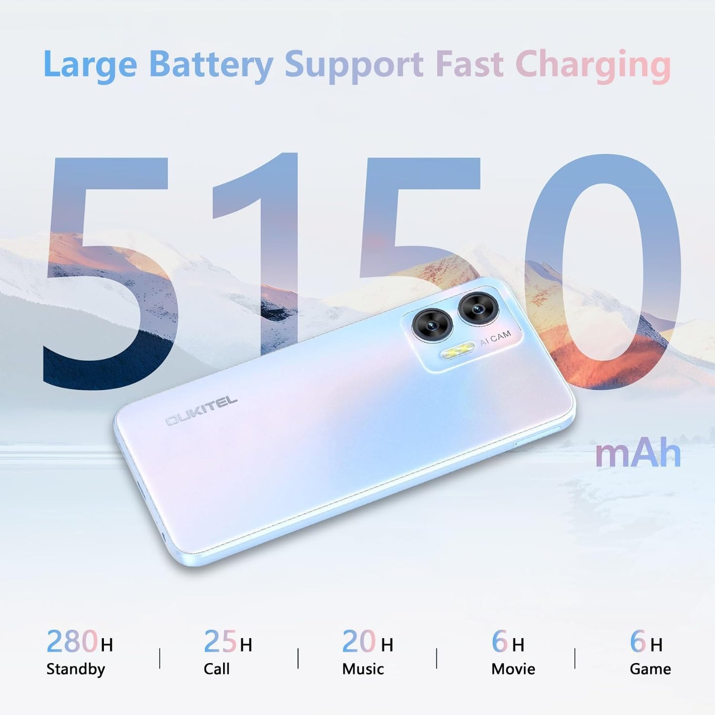 OUKITEL C36 Smartphone, Unlocked Cell Phone Canada, Android 14 Phone, 16GB+256GB/TF 1TB Expandable, 6.56'' HD+ Large Screen, 5150mAh, 4G Sim 3 Card, Fingerprint/Face Unlock Telephone, GPS