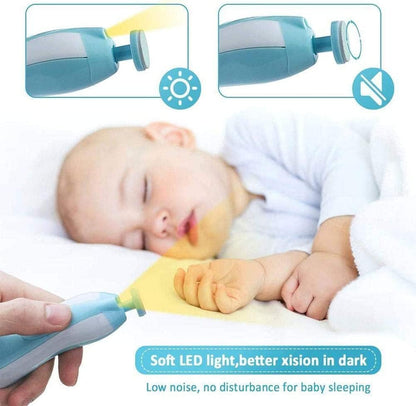 Qunlions life Electric Nail File Drill for Baby, No Sharp Claws Hurt, 6 in 1 Safety Cutter Trimmer Clipper for Toes and Fingers (Blue)