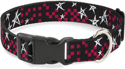 Buckle-Down PC-W21909-M Dog Collar Plastic Clip Buckle, 1"x11"-17", Star Black/White