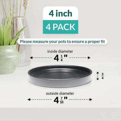 Heavy Duty Ceramic Black Plant Saucer - with Silicone Feet for Added Surface Protection - Scratch-Resistant Plant Drip Trays for Pots 8.3" at the Base or Less, Plant Plate, 7-8 Inch Plant Saucer