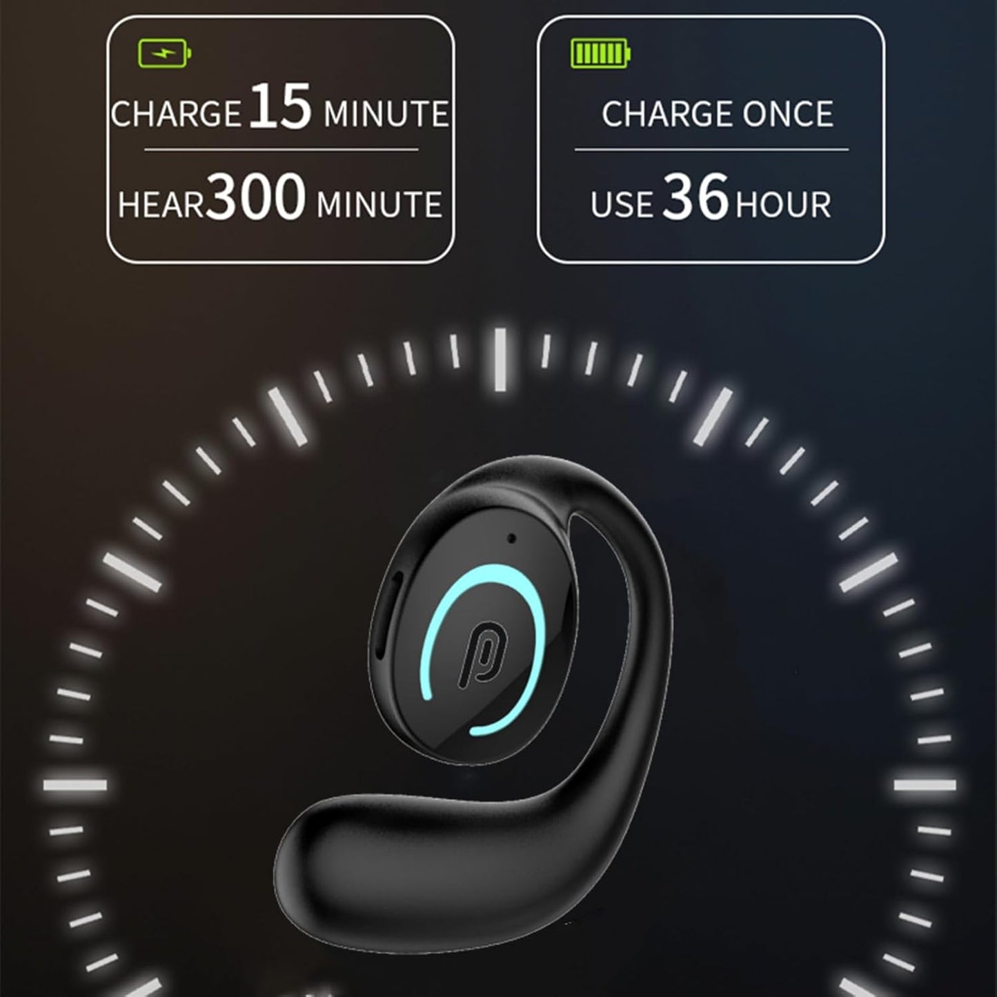 Sunffice Open Ear Bluetooth 5.3 Earpiece,Single-Ear Headset Hands-Free Earphones with Earhook,Noise-Cancellation Stereo Sound Sports Earbud for Office Driving Calling Compatible Android/iPhone(Black)