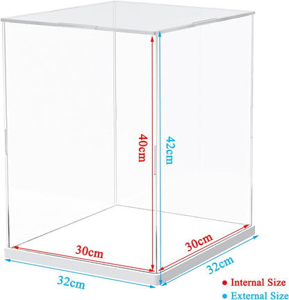 Thickened Clear Acrylic Display Case for Lego 10330 43268 76450 42170 10295 10353 Collectibles, Transparent Box Dustproof Protection with Wood-Plastic Base & String Light, Black Inside 40x20x20cm