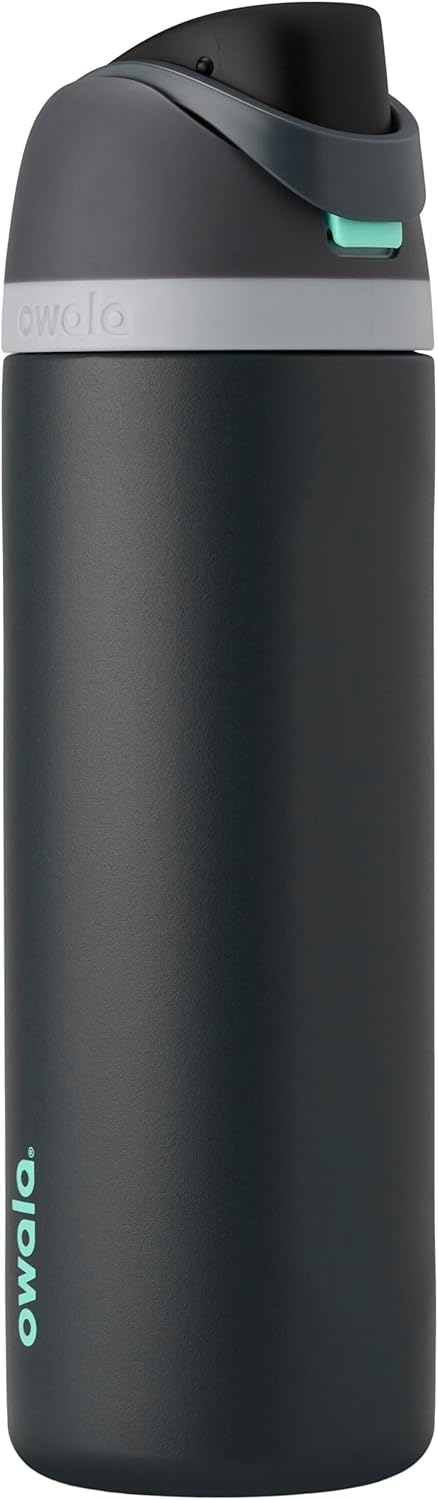 Owala FreeSip Insulated Stainless Steel Water Bottle with Straw for Sports and Travel, BPA-Free, 24-oz, Very, Very Dark