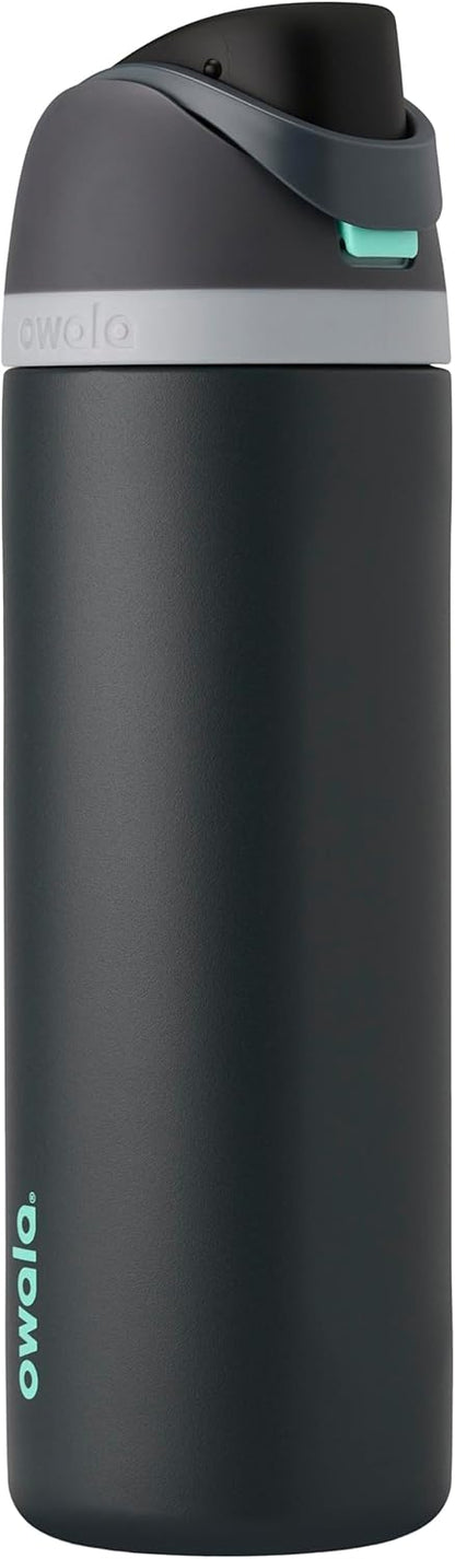 Owala FreeSip Insulated Stainless Steel Water Bottle with Straw for Sports and Travel, BPA-Free, 24-oz, Very, Very Dark