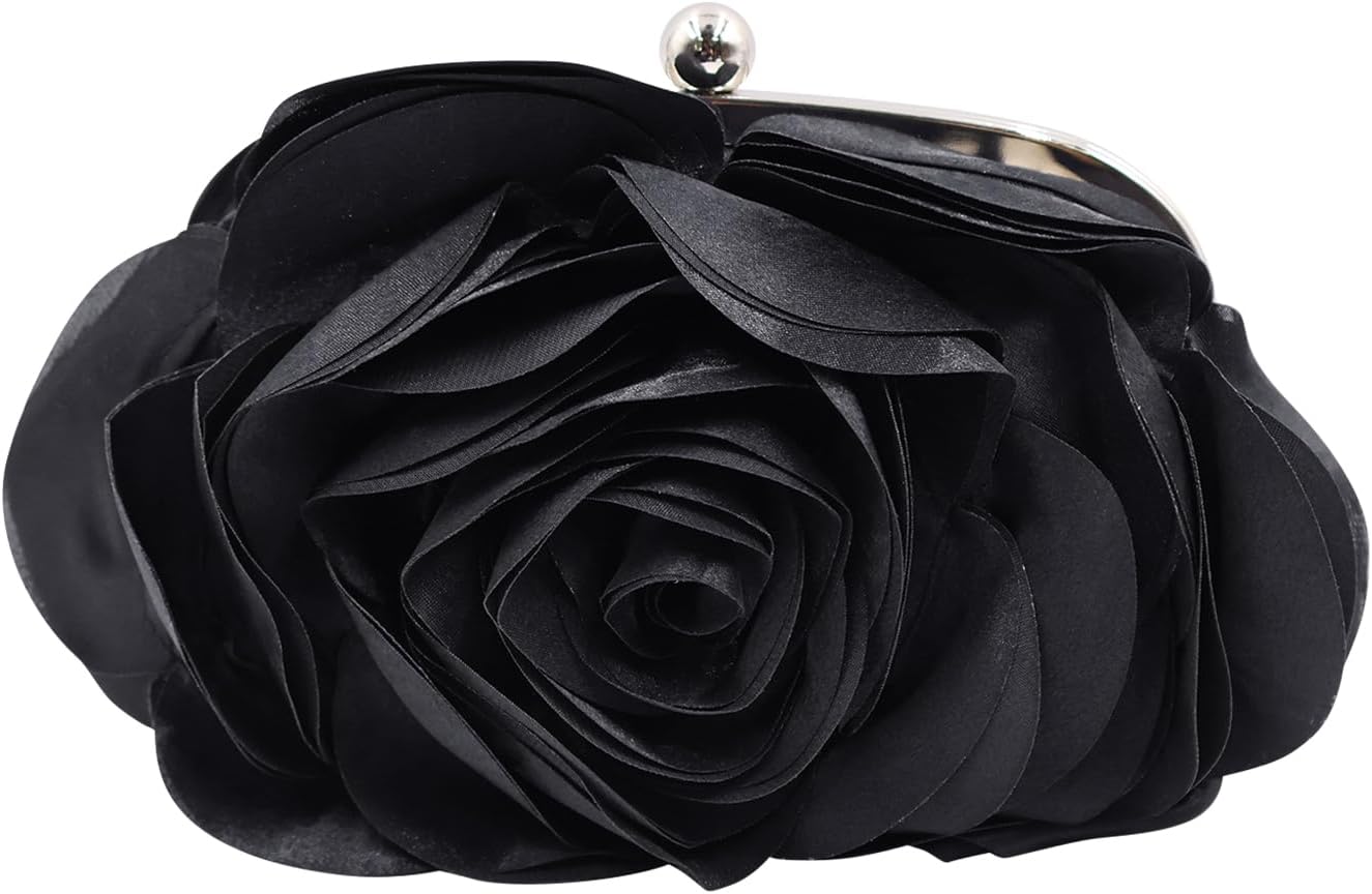 JAMBHALA Mini Women Rose Clutch Bags Evening Handbag with Detachable Chain for Wedding Party