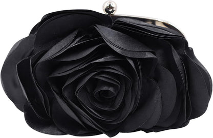 JAMBHALA Mini Women Rose Clutch Bags Evening Handbag with Detachable Chain for Wedding Party