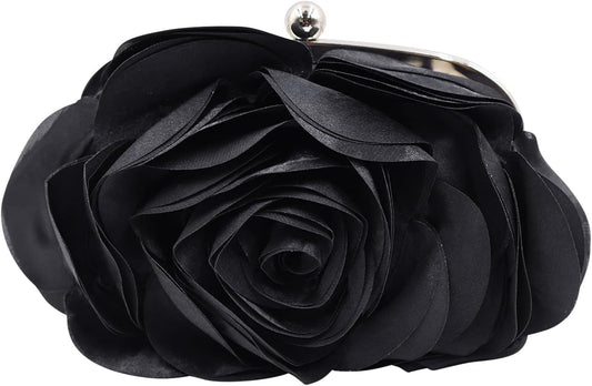 JAMBHALA Mini Women Rose Clutch Bags Evening Handbag with Detachable Chain for Wedding Party