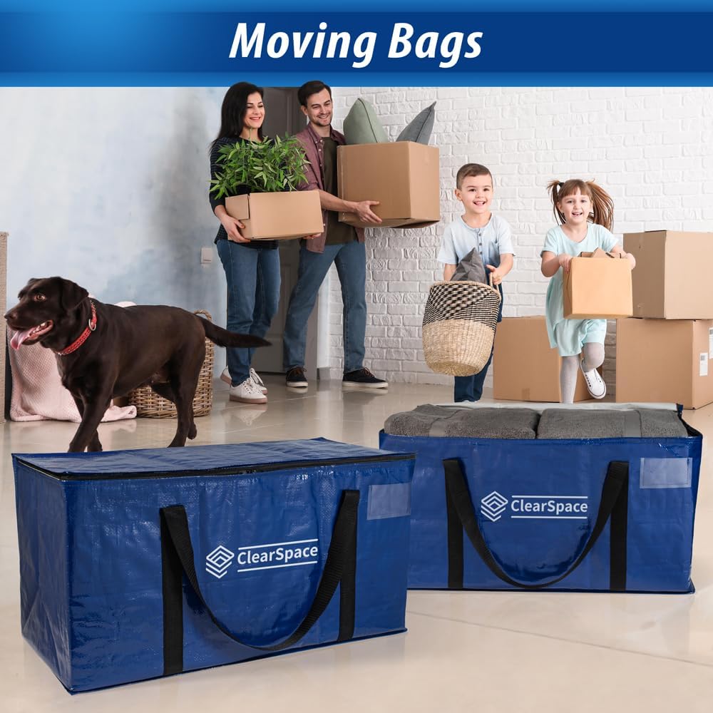 Heavy Duty Moving Bags Set of 8 – Extra Large Storage Bags with Backpack Straps, Zippers and Handles for Moving, Travel, Dorm Rooms and Seasonal Storage - PuriLite