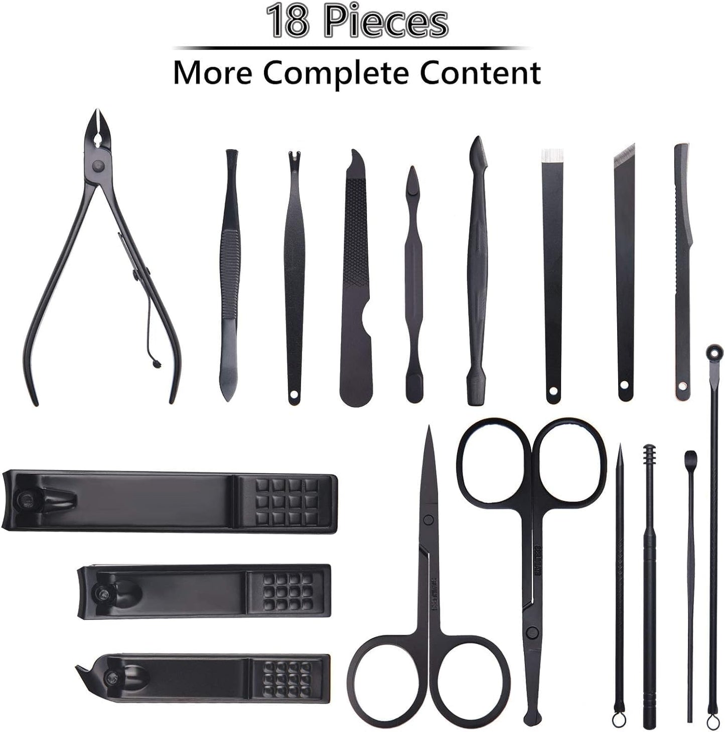Nail Clippers 18 pcs Manicure Set Nail Scissors Cuticle Remover for Men Women Stainless Steel Nail Care Grooming Kit with Leather Case for Travel & Home
