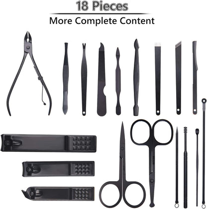 Nail Clippers 18 pcs Manicure Set Nail Scissors Cuticle Remover for Men Women Stainless Steel Nail Care Grooming Kit with Leather Case for Travel & Home