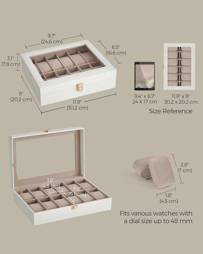 SONGMICS Watch Box, 6-Slot Watch Case, Watch Box Organizer, Black Synthetic Leather, Greenish Gray Lining UJWB06BK