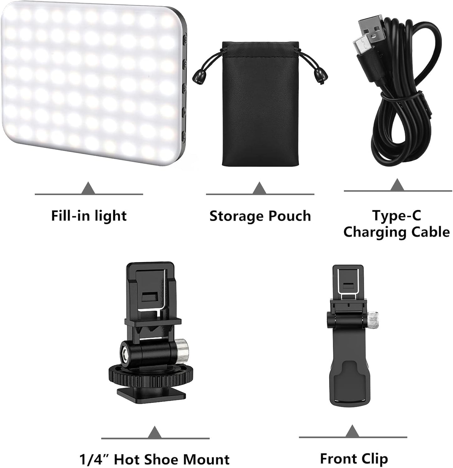 Anautin Selfie Light, 60 LED 2200mAh Rechargeable Clip Fill Video Light (White)