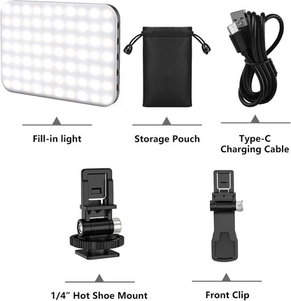 Anautin Selfie Light, 60 LED 2200mAh Rechargeable Clip Fill Video Light (White)