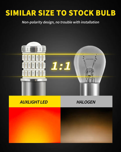 AUXLIGHT 3157 3156 4157 3057 3357 LED Bulbs, Ultra Bright 60-SMD LED Replacement for Turn Signal Blinker Lights, Brake/Tail Lights, Parking/Running Lights, Amber Yellow (Pack of 2)