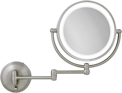 Zadro LED Wall Mount Makeup Mirror with Magnification, 360° Rotation, 48 cm Extension (37cm x 28cm | 5X/1X | Satin Nickel)