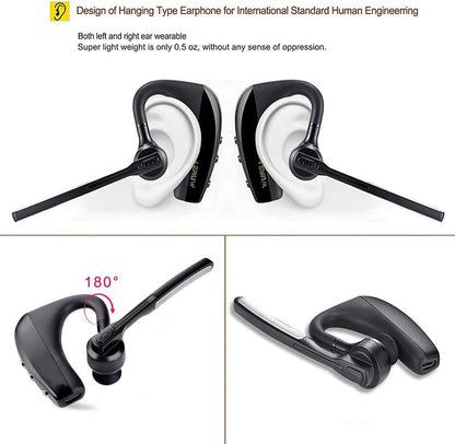 Bluetooth Headset Wireless Headphones, Bluetooth Ear Hanging Earpiece with Mic Mute Switch, Handsfree Earphone Business Trucker Driving Compatible for iPhone Cellphone