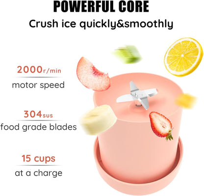 Mini Portable Blender, Cordless, Food Grade Material, 12fl oz, Magnetic Charging, Waterproof, Fresh & Light, Personal Blender for Shakes & Smoothies (Clear/Pink)