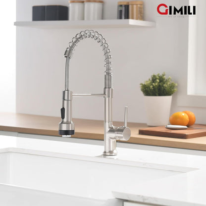 GIMILI Touchless Spring Kitchen Faucet with Pull Down Sprayer, Single Handle Motion Sensor Activated Hands-Free Kitchen Sink Faucet, Single Hole Smart Kitchen Faucet, Solid Brass, Matte Black