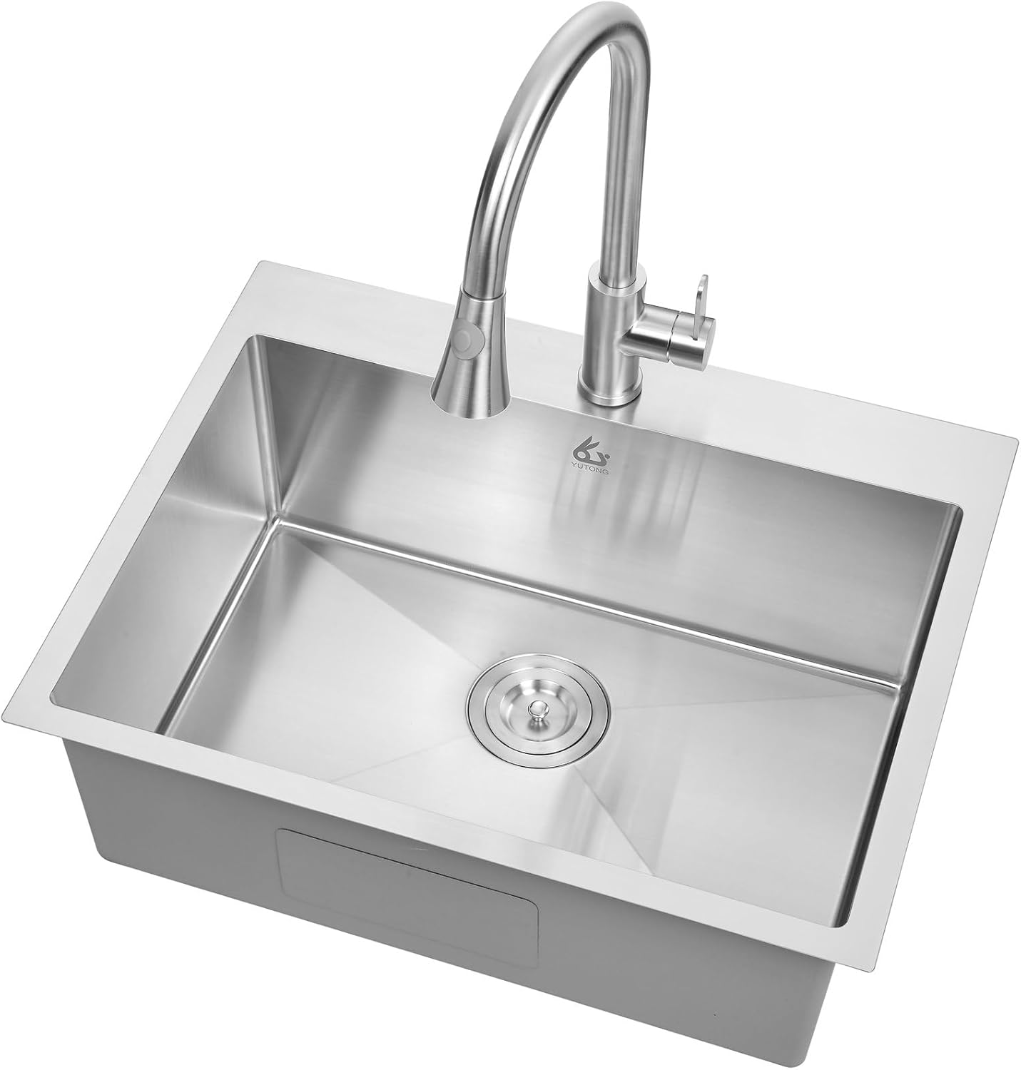 Yutong 16" x 20" Top-Mount/Drop in SS304 Stainless Steel Kitchen Black Sink Single Bowl Without Grid