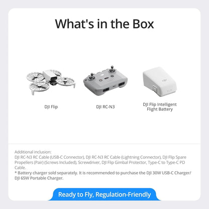 DJI Flip (RC-N3), Drone with 4K UHD Camera for Adults, Under 249 g, 3-Axis Gimbal Stabilization, 44000ft/13km Video Transmission, Palm Takeoff, Auto Return, 31-Min Flight Time, Intelligent Flight