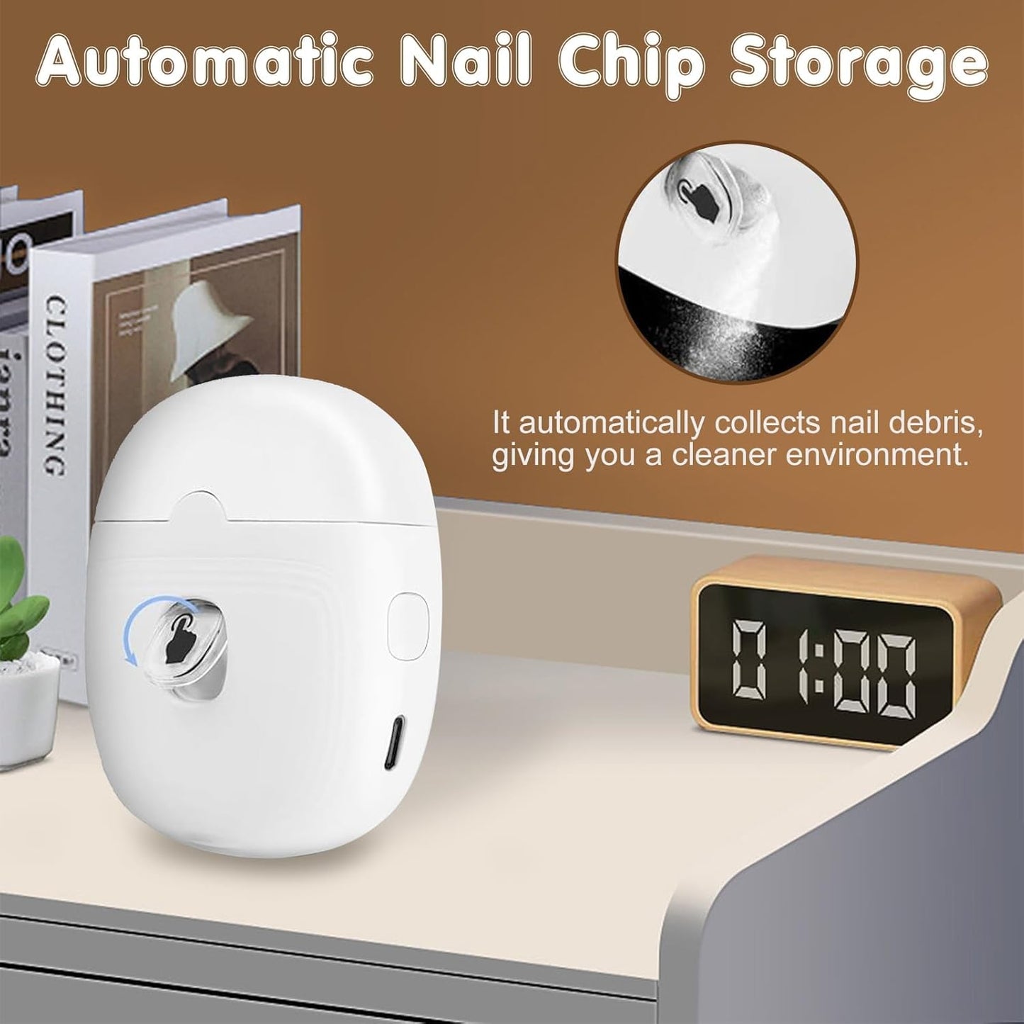 Electric Automatic Nail Clipper Cutter，2024 New 2in 1 Fingernail Clippers File with Nail Scraps Storage, Led Light, USB Rechargeable Safety Fingernail Trimmer for Adult Seniors Baby (White)