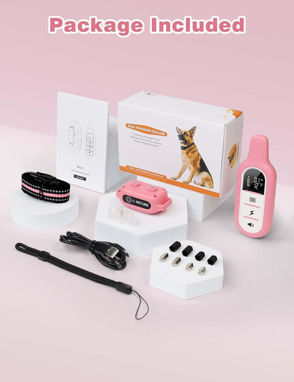 Peture Shock Collar with Remote -Long Range Control Training Collar for Dogs Rechargeable IPX7 Waterproof Dog Training Collar for Large Medium Small Dogs 3 Chanal (Pink)