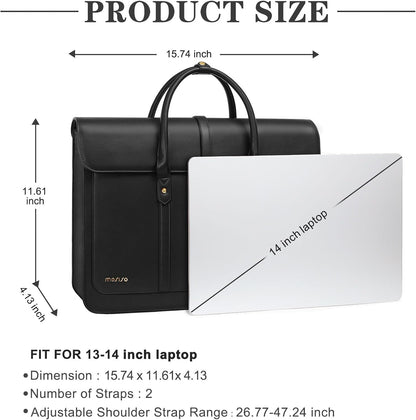 MOSISO Laptop Bag for Women, PU Leather Laptop Shoulder Bag Convertible Backpack, Work Travel Computer Bag with Bowknot - PuriLite