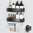 Gecko-Loc Suction Cup Shower Caddy Bath Organizer - Bathroom Storage Basket (Black, Combo)