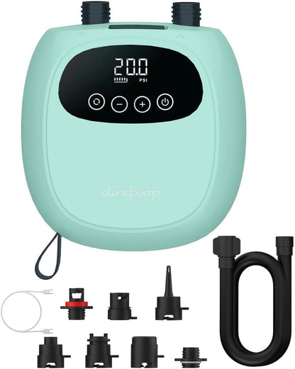dwndpump Electric Paddle Board Pump, Rechargeable 20 PSI SUP Pump, Dual-Stage Inflation and Deflation Sup Air Pump, Electric Pump for Kayaks, Wind Wings, SUPs