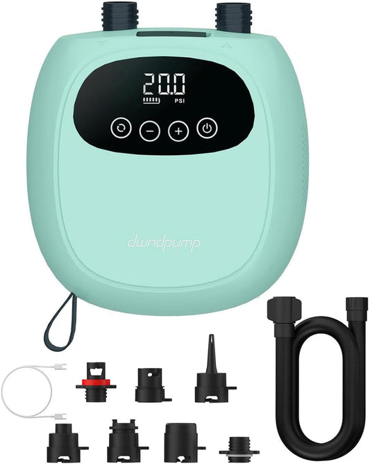 dwndpump Electric Paddle Board Pump, Rechargeable 20 PSI SUP Pump, Dual-Stage Inflation and Deflation Sup Air Pump, Electric Pump for Kayaks, Wind Wings, SUPs