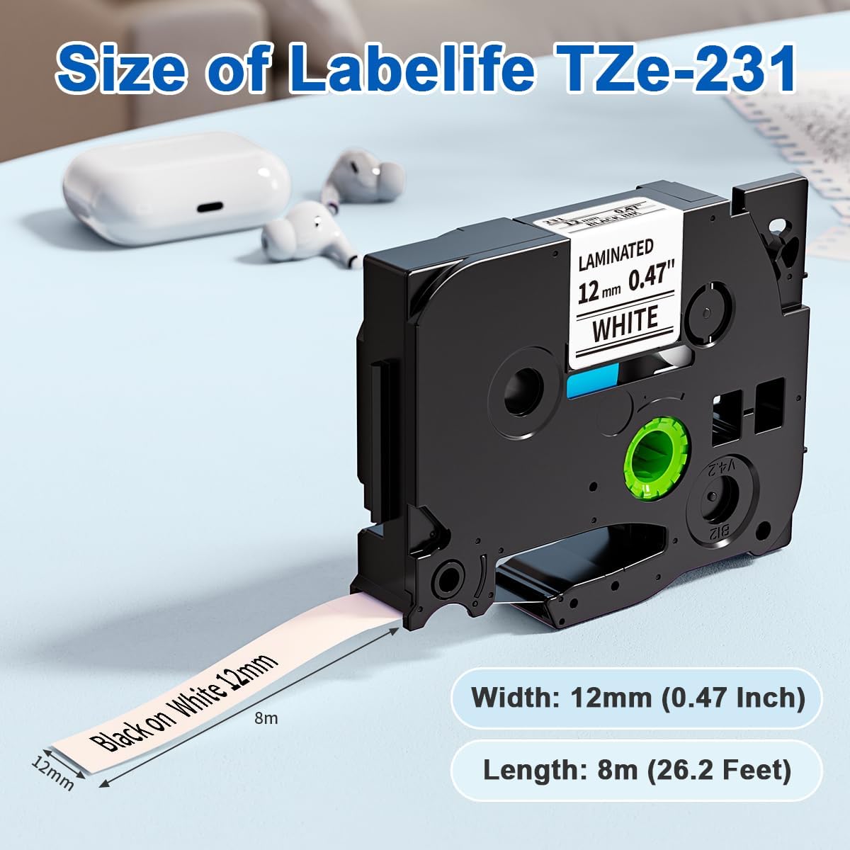 5 Pack Compatible with Brother Label Maker Tape P Touch TZe TZ Tape 12mm 0.47'' Laminated White TZe-231 TZ 231 Label Tape for Brother P-Touch PT-H110 PT-D210 PT-D600 PT-D400AD PT-1290