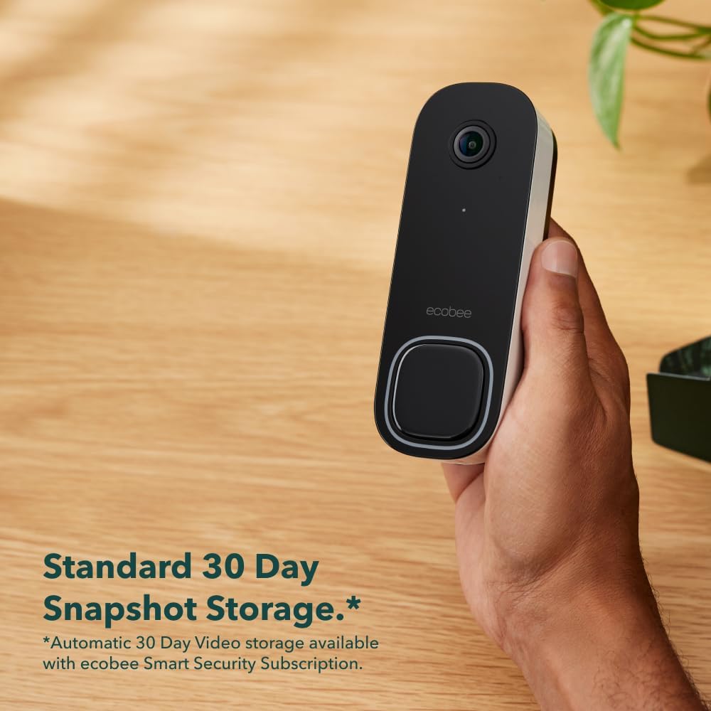 ecobee Smart Video Doorbell Camera (Wired) - with Industry Leading HD Camera, ecobee Smart Security, Night Vision, Person and Package Sensors, 2-Way Talk, and Video & Snapshot Recording