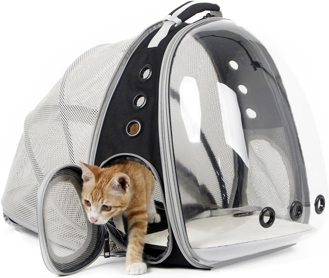 WEVONIGU Front Expandable Cat Backpack Carrier,Fit up to 16 lbs,Pet Carrier Backpack,Space Capsule Astronaut Bubble Window Bag,Cats and Puppies,Airline-Approved,Designed for Travel,Hiking,Walking