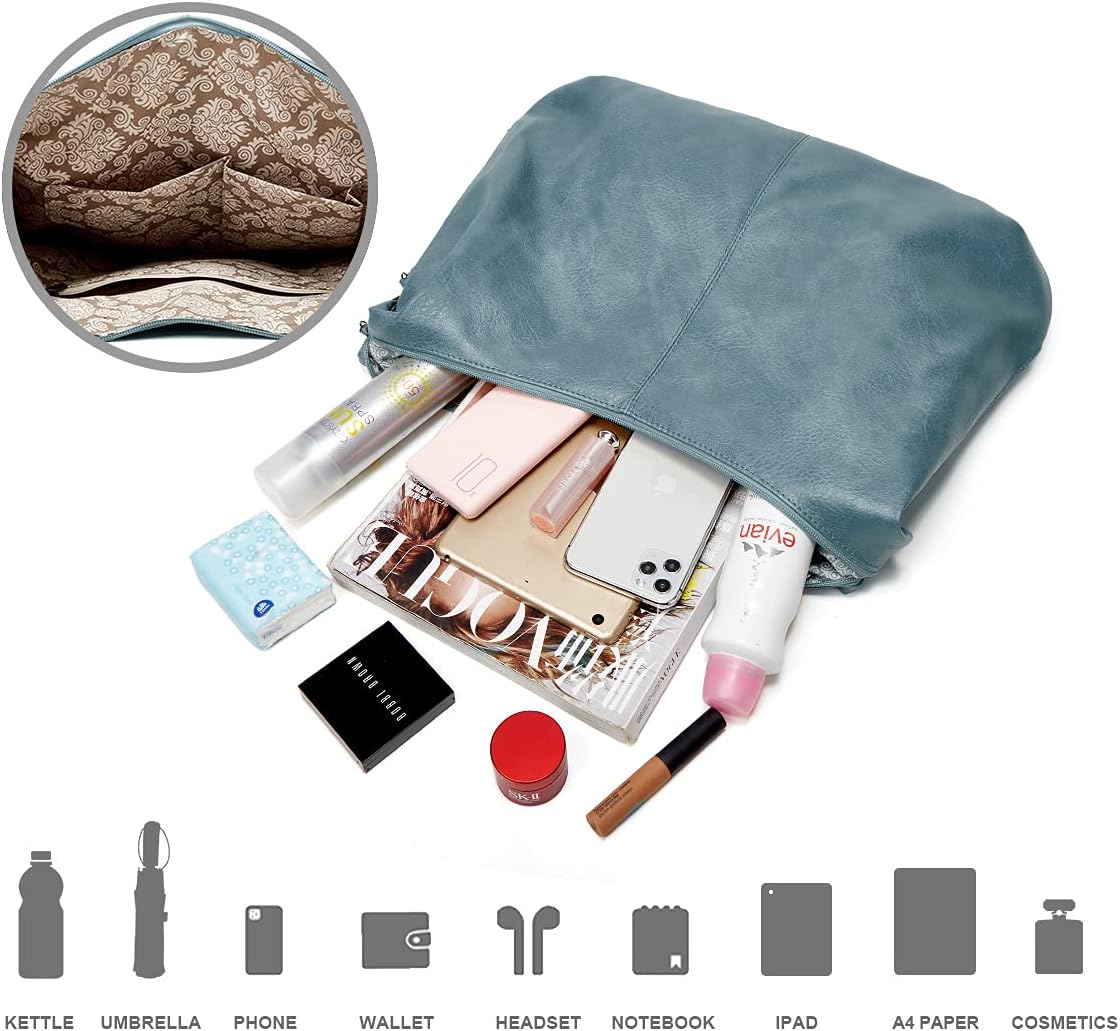 Ashioup Hobo Bags for Women Soft PU Leather Shoulder Bag Vintage Slouchy Handbag with Zipper