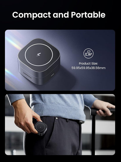 UGREEN MagFlow 15W Wireless Charging Station 2 in 1, Fast Charge Charger Station Compatible for Magsafe Charger Stand, for iPhone 16/15/14 Series, Airpods Pro/4/3/2 (No AC Adapter)