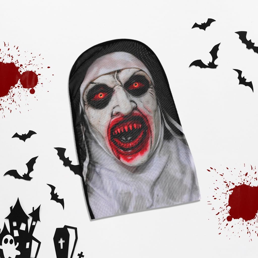 3Pcs Halloween Mask Headgear,Breathable Mesh Full Head Face Mask Creepiest Headwear Costume with Cross Necklace Cape