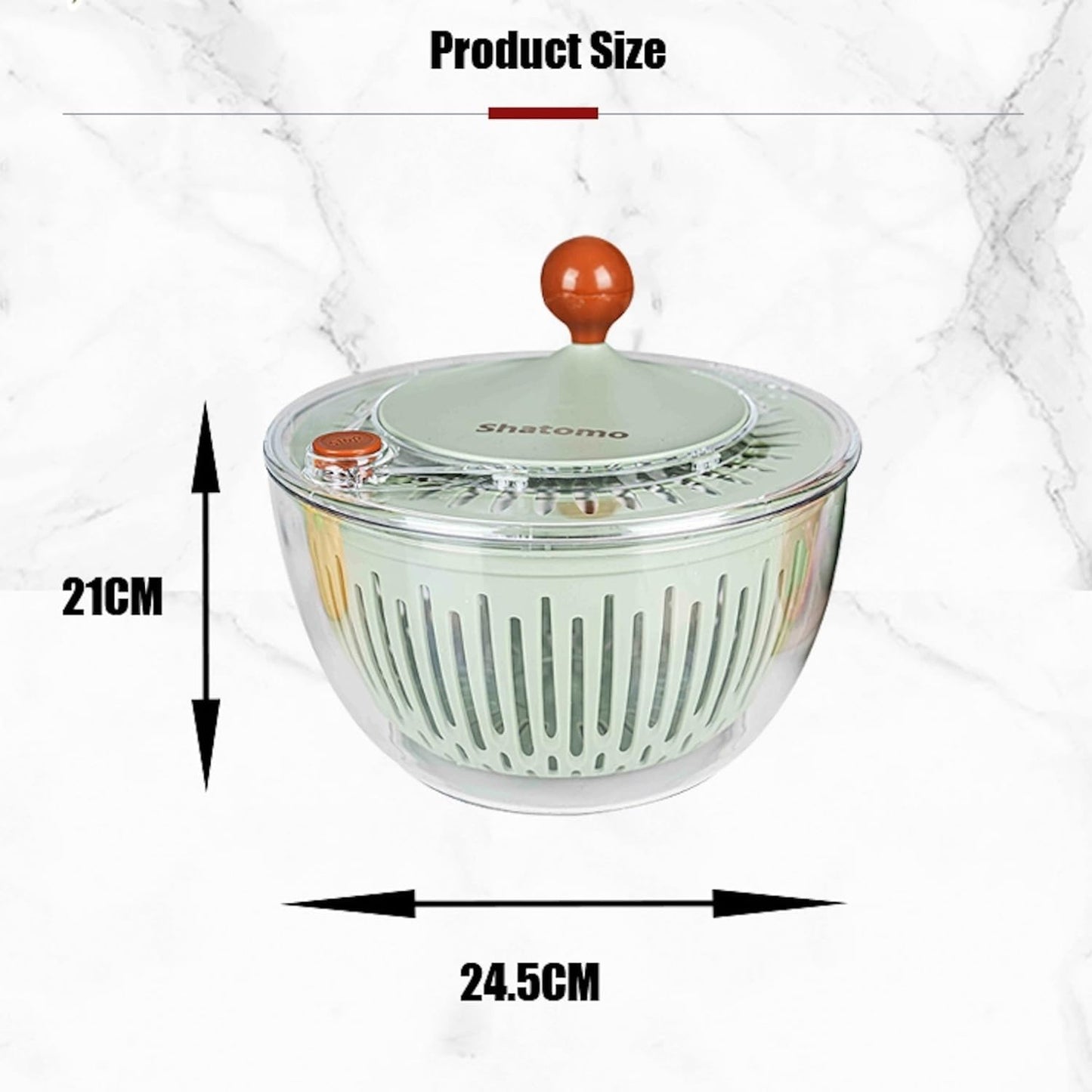 Shatomo Salad Spinner, Large 5L Easy to Use Lettuce Spinner, Fruit and Vegetable Spinner with Non-Slip Base, Drain and Stop Button