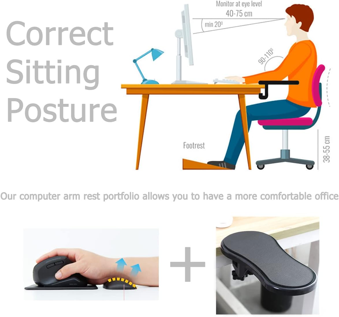 Ergonomic Computer Arm Rest and Desk Extender with Memory Foam Wrist Support, Adjustable Keyboard and Mouse Wrist Pad for Office, Gaming, and Laptop Use – Black - PuriLite