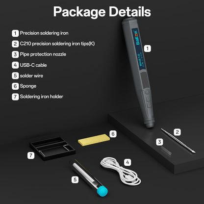 BK210 Cordless Soldering Iron Kit, Rechargeable Solder Iron Pen with C210 Tip (356°F-842°F),Portable Battery Powered Solder Kit with LED Digital Display for Electronics Repair, Auto-Hibernation