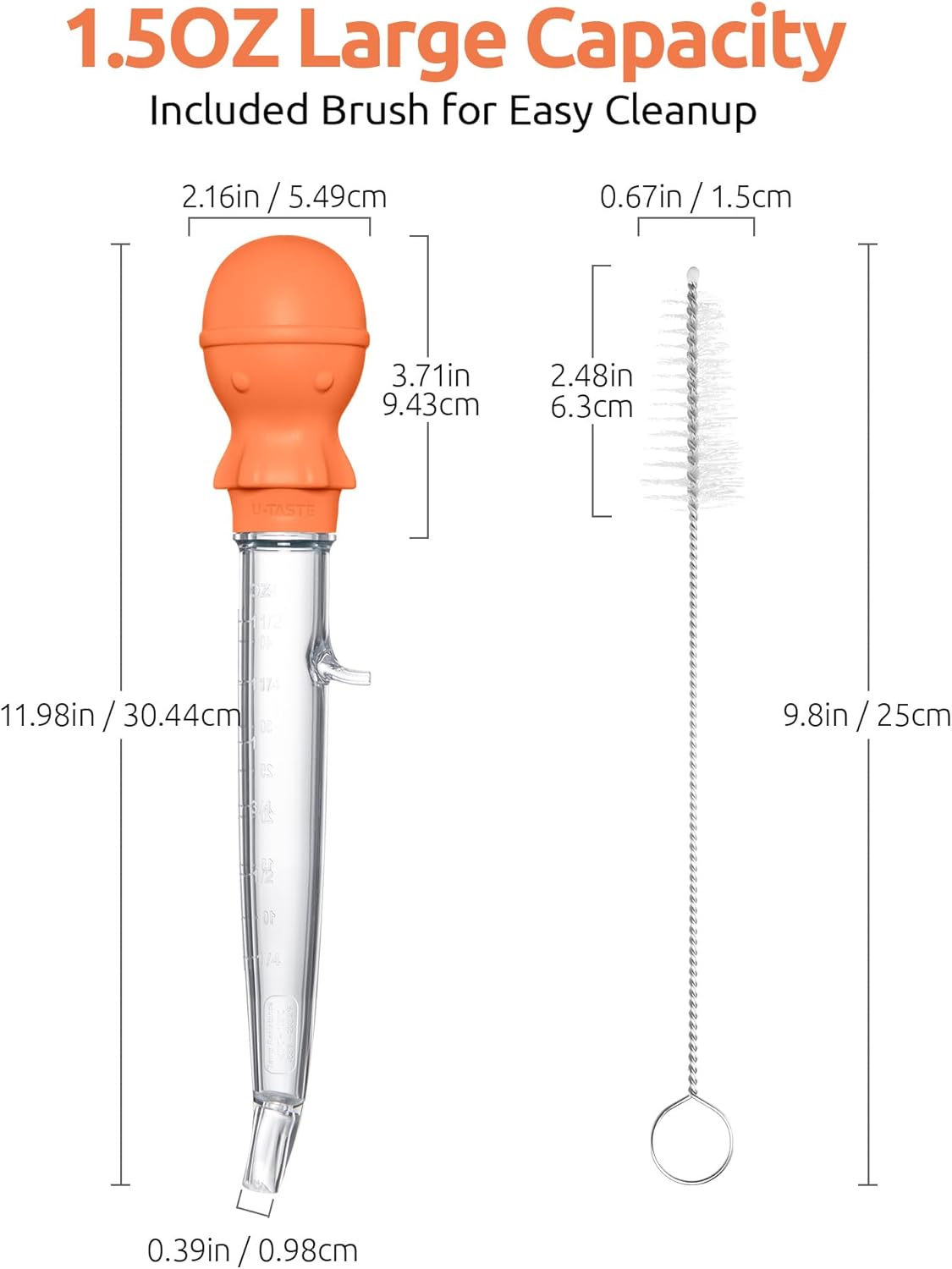 U-Taste 1.5oz Angled Turkey Baster - 228.2ºF Heat Resistant Food Grade Silicone Large Octopus Bulb Baster Set with Cleaning Brush for Cooking Basting Meat Poultry Beef Chicken (Black)