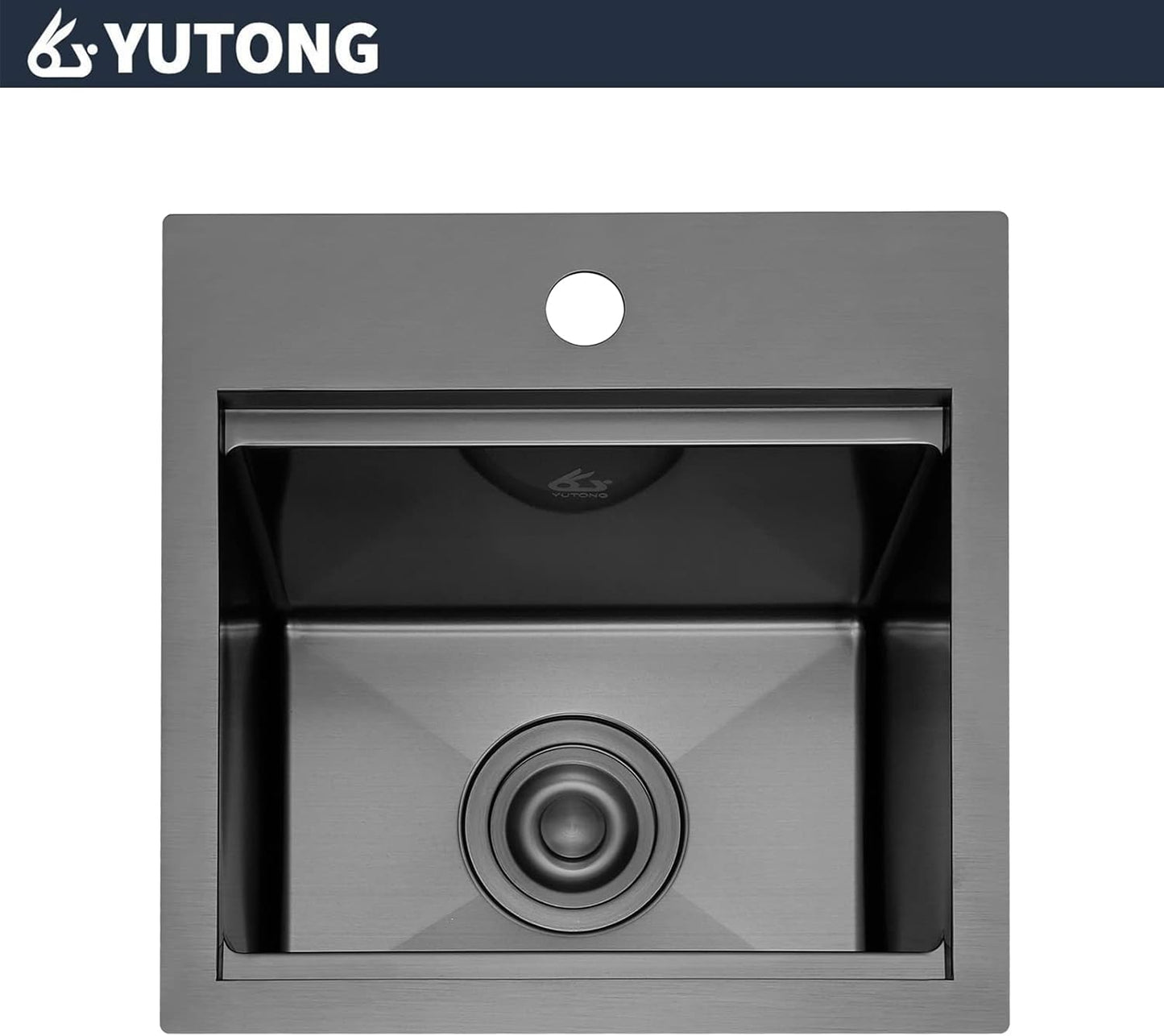 Yutong 16" x 20" Top-Mount/Drop in SS304 Stainless Steel Kitchen Black Sink Single Bowl Without Grid