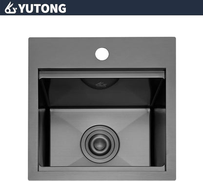 Yutong 16" x 20" Top-Mount/Drop in SS304 Stainless Steel Kitchen Black Sink Single Bowl Without Grid