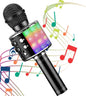 Wireless Bluetooth Karaoke Microphone with LED Lights – 4-in-1 Portable Handheld Singing Mic & Speaker, Voice Change, Rechargeable Battery, for Kids, Teens & Adults (Black)