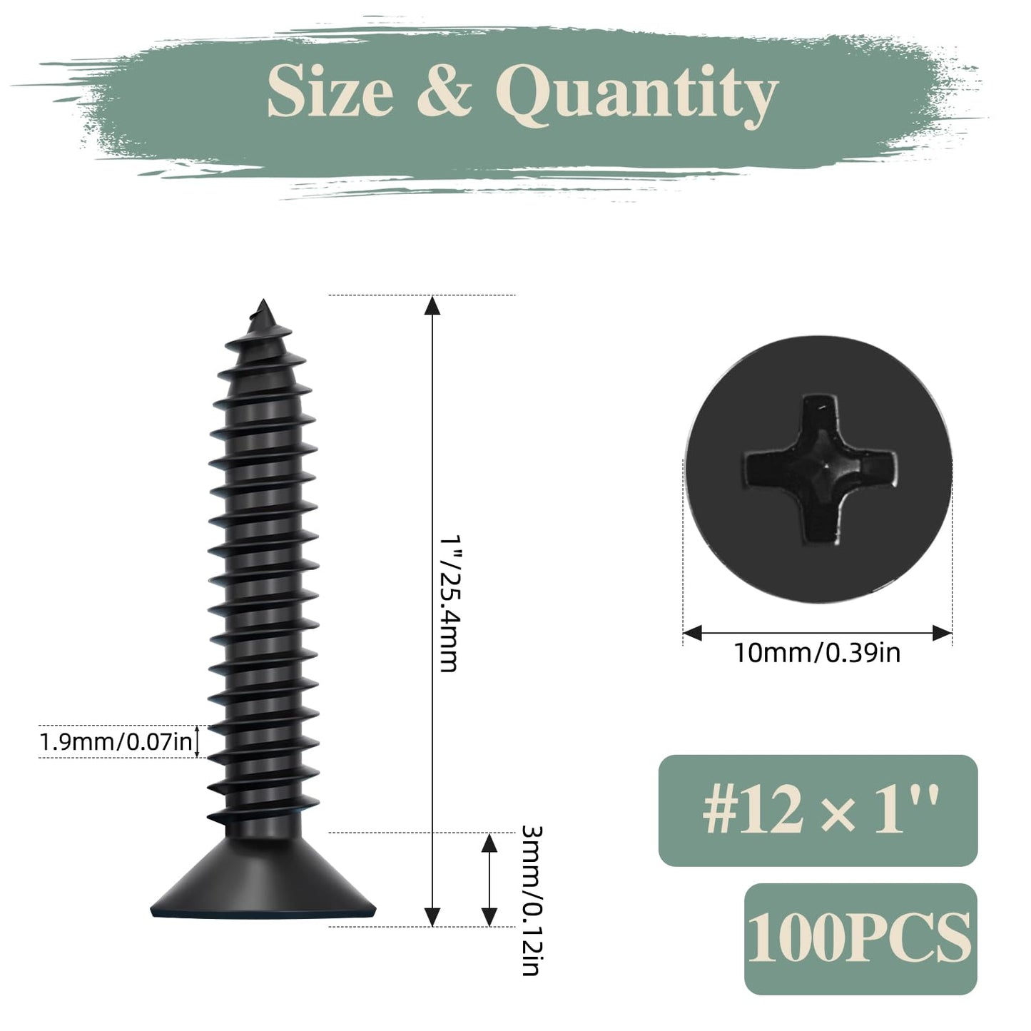 GOHODOMINO #4 x 1/2" Wood Screw 100Pcs, Stainless Steel 304 (18-8) Screws Flat Head Phillips Fast Self Tapping Drywall Screws Black Oxide